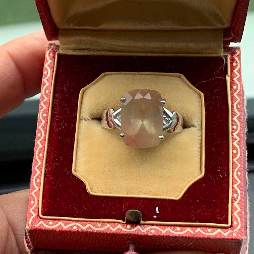 Large rare Peach Sunstone moonstone 9k gold Ring 7